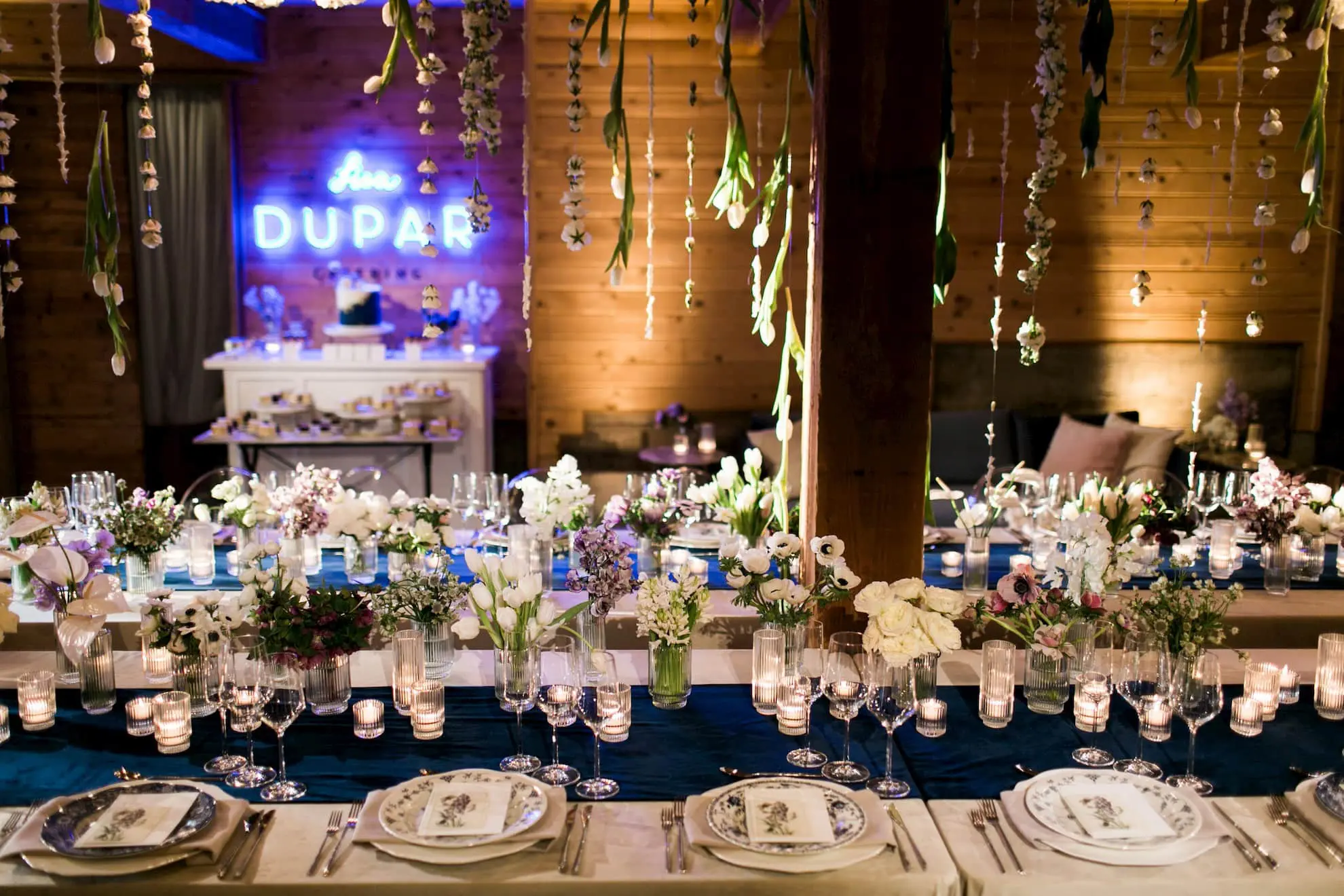 Large King's table setting in chateau barrel room Lisa Dupar Catering in Seattle, WA